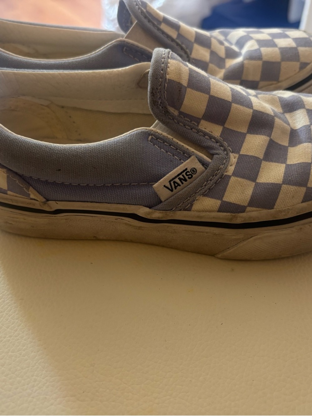 Vans Kids Slip-On Checkerboard Sneakers - Light Blue and White